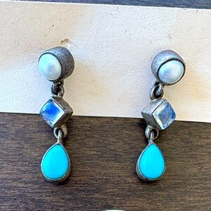 Nicky Butler Pearl, Moonstone, and Turquoise w/ Sterling Silver Earrings